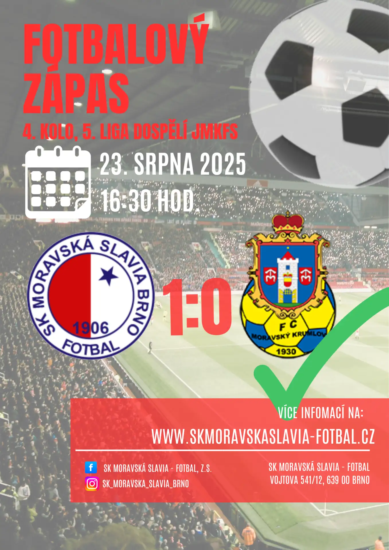 SK Moravská Slavia Brno 'A tým' 1:0 FC Moravský Krumlov