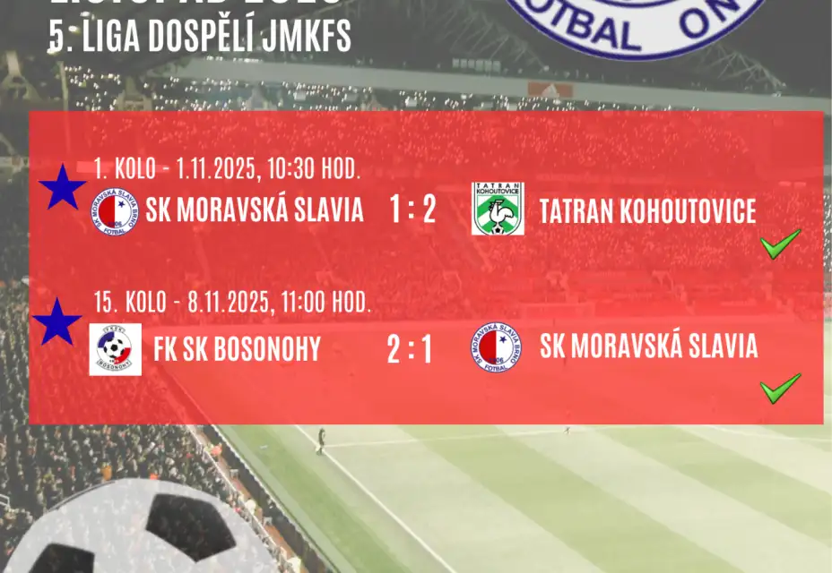 SK Moravská Slavia Brno "A tým" zápasy listopad 2025